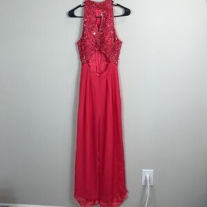 Showtime beaded silk hater top jumpsuit women size 8